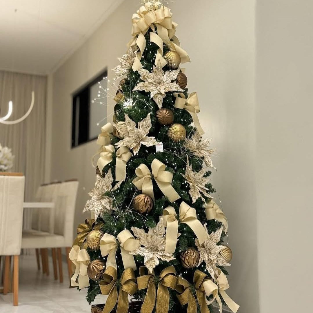 Árvore de Natal Com Decorações Douradas Inclusas - 1,90m