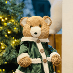 Urso Natalino Com Casaco de Veludo Verde 42cm