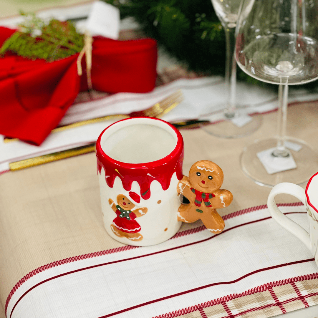 Caneca Natalina de Cerâmica Alça de Gingerbread 280ml 9cm