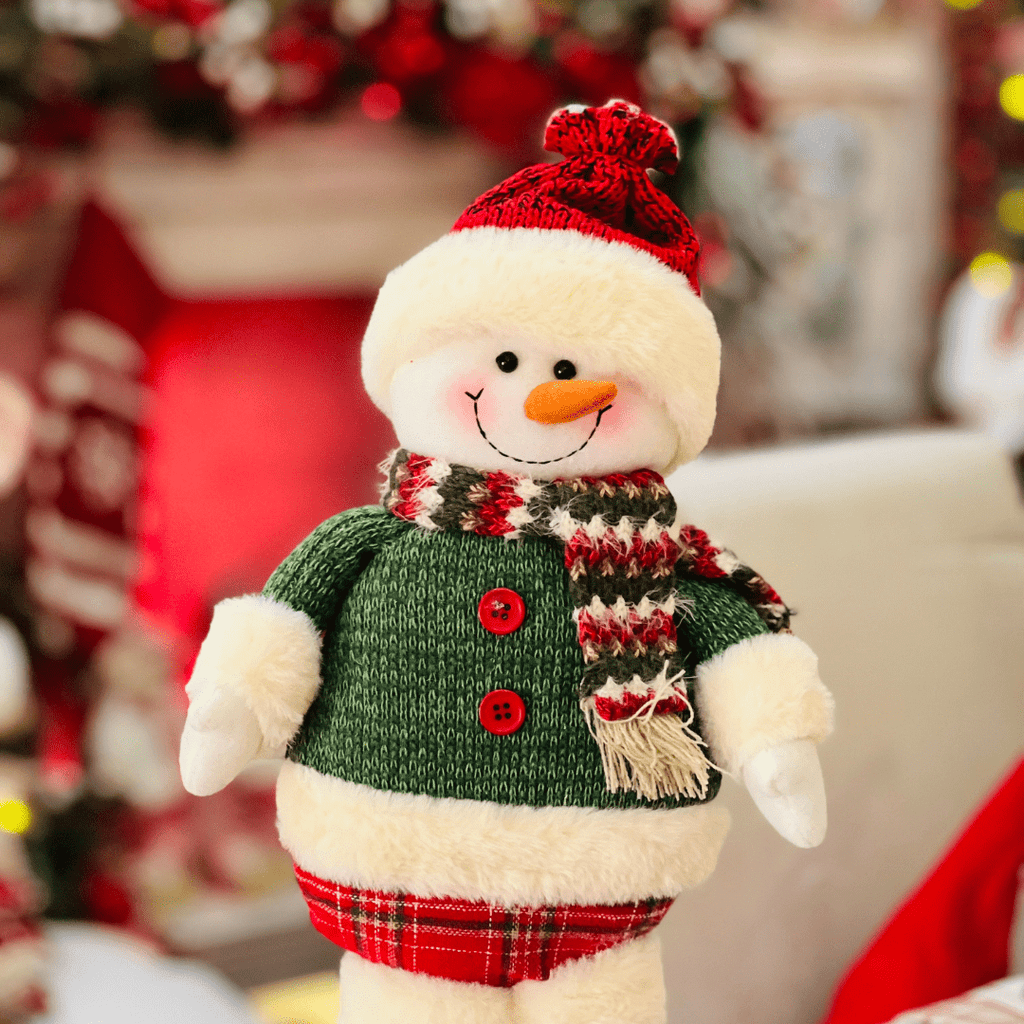 Boneco de Neve Natalino Em Pé Cachecol e Gorro 34cm