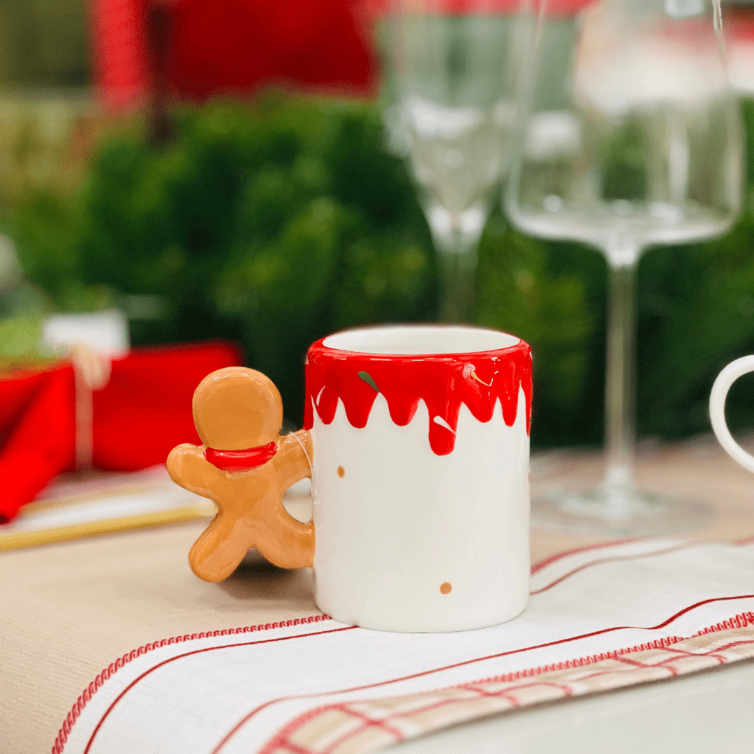 Caneca Natalina de Cerâmica Alça de Gingerbread 280ml 9cm