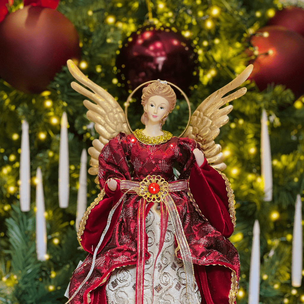 Anjo Natalino Vermelho e Dourado 40cm