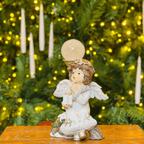 Anjo Natalino Branco de Resina Com Led 24,5x15,5x11cm