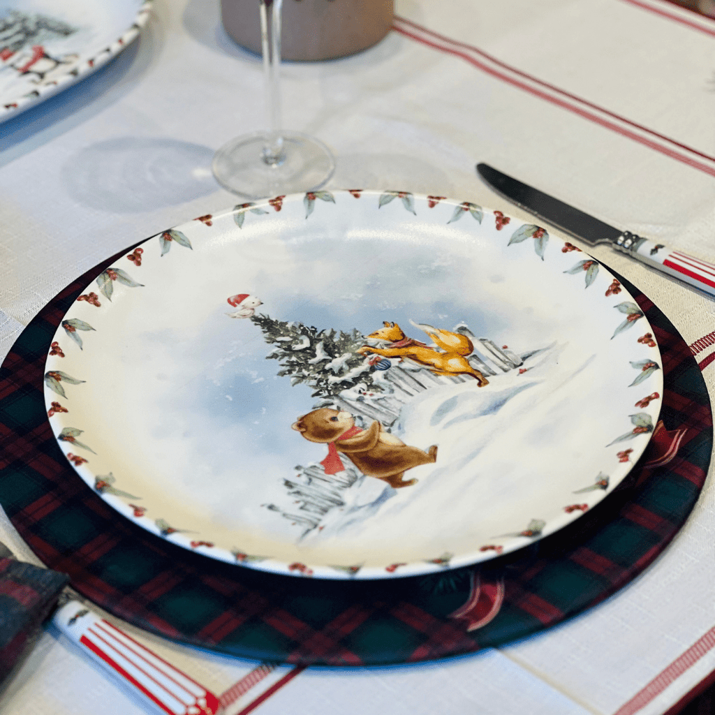 Prato Raso Natalino Snow de Cerâmica 30cm