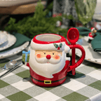 Caneca de Cerâmica Com Colher Papai Noel 300ml 15cm