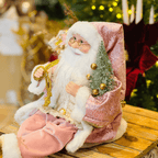 Papai Noel Sentado Com Presentes Rosa 28cm