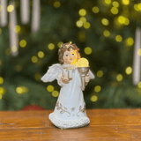 Anjo Natalino Branco de Resina Com Led 17,5x12x7cm