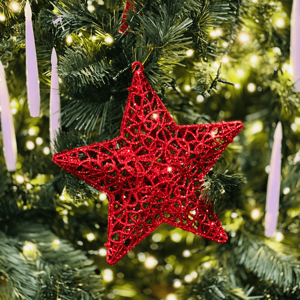 Estrela Natalina Vermelha Com Glitter 26cm