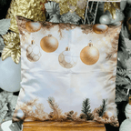 Capa de Almofada Natalina Bolas Dourado e Branco 43cm