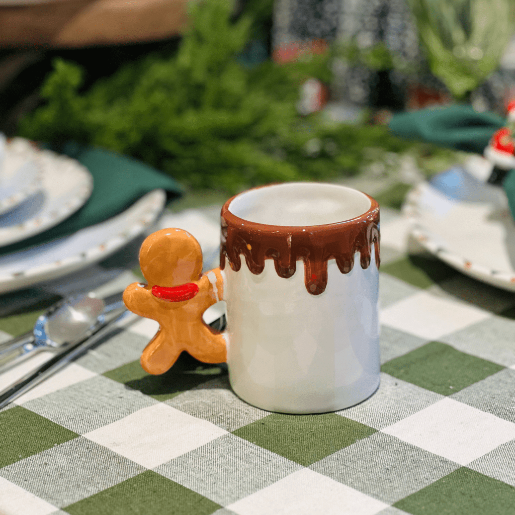 Caneca Natalina de Cerâmica Gingerbread Chocolate 255ml 9cm