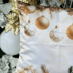 Capa de Almofada Natalina Bolas Dourado e Branco 43cm