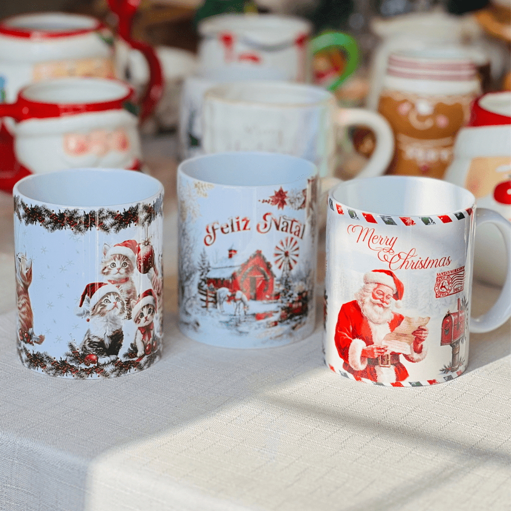 Caneca Celeiro Natalino de Porcelana 300ml