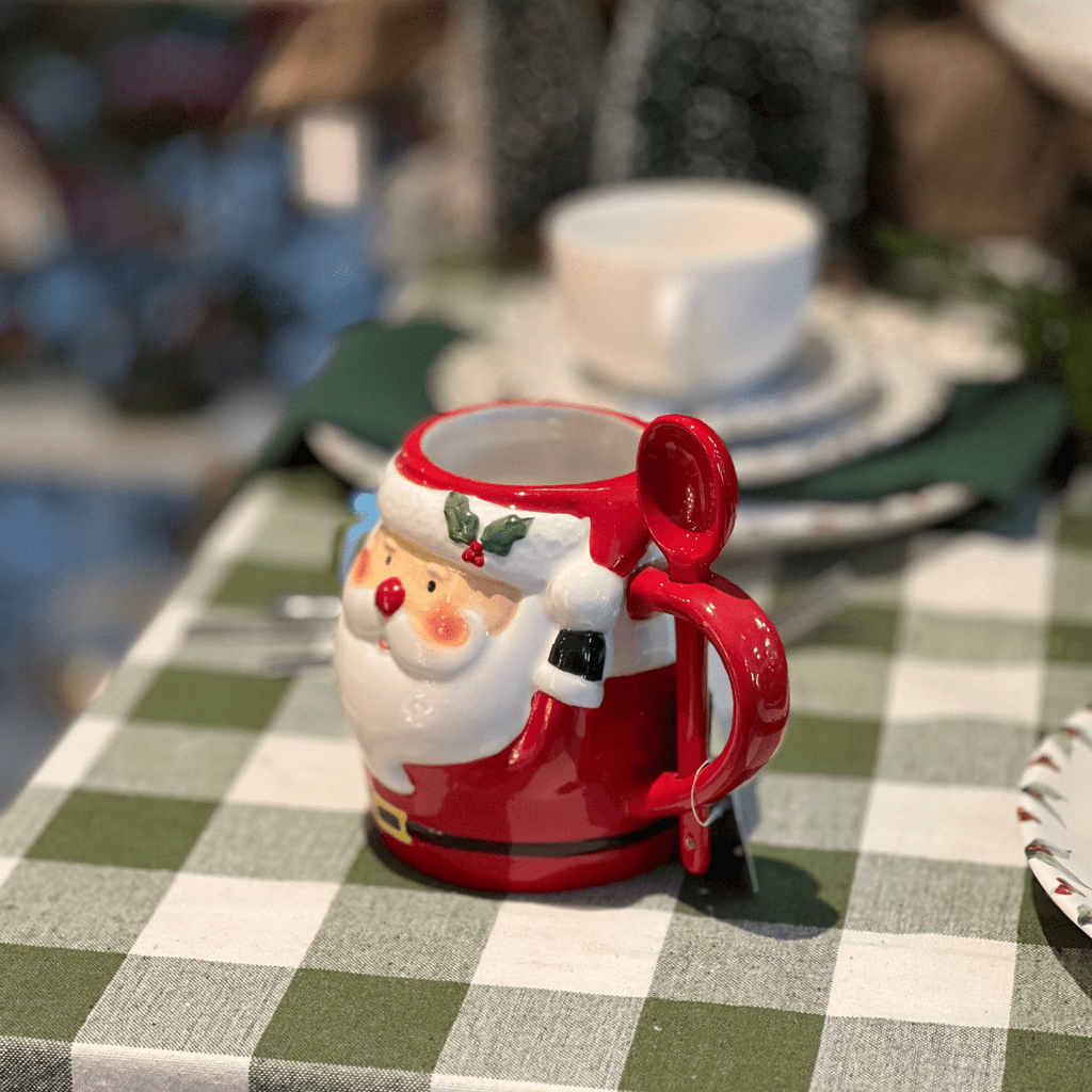 Caneca de Cerâmica Com Colher Papai Noel 300ml 15cm