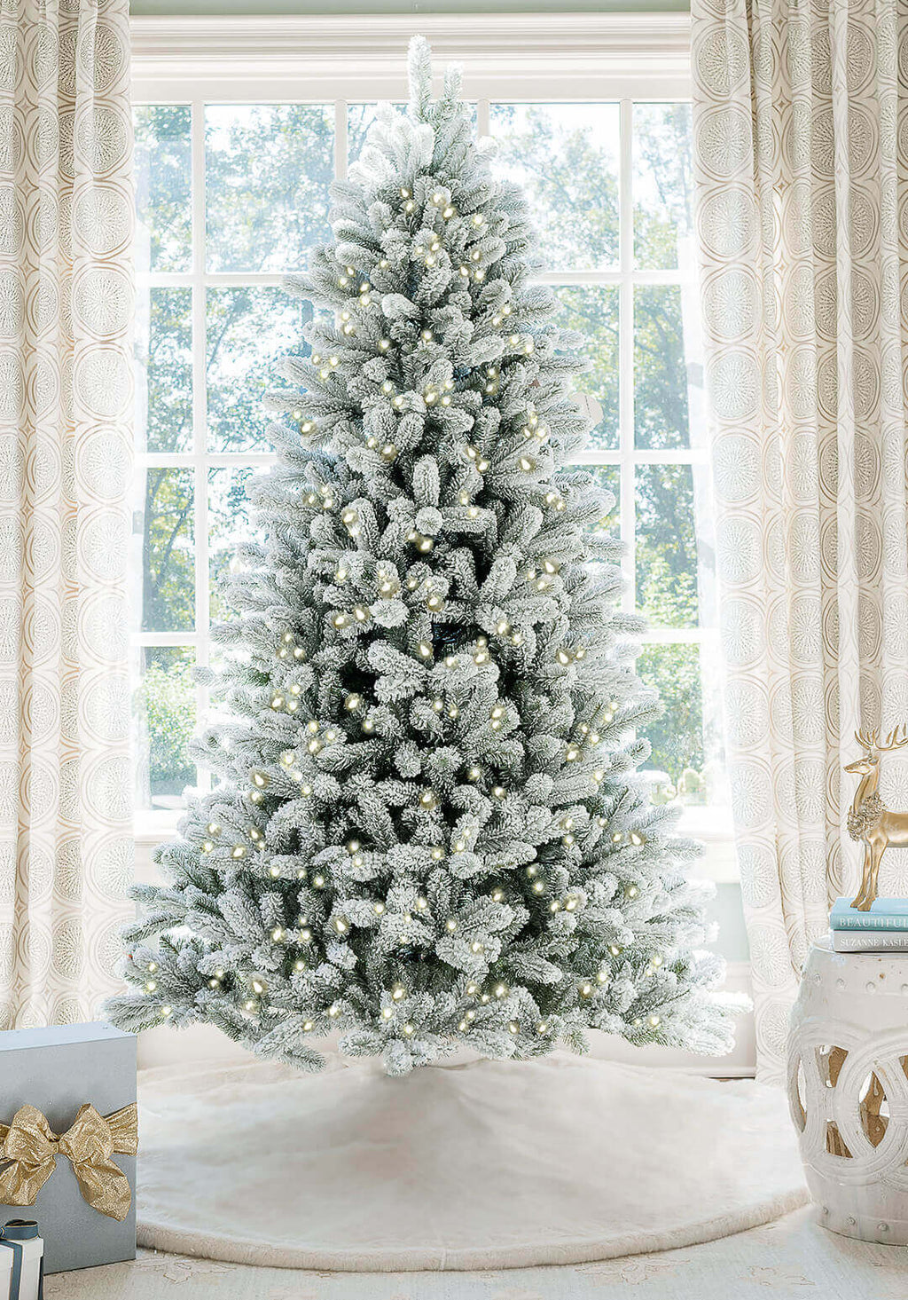 Árvore de Natal Artificial King Flock® 600 Luzes LED Branco Quente