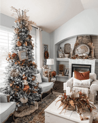 Árvore de Natal Artificial Slim King Flock® de com 650 Luzes LED Branco Quente