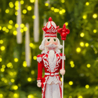 Quebra Nozes Natalino Vermelho e Branco de Resina 30cm