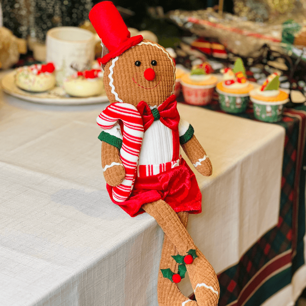 Gingerbread Natalino Menino Com Cartola Sentado de Pelúcia 48cm
