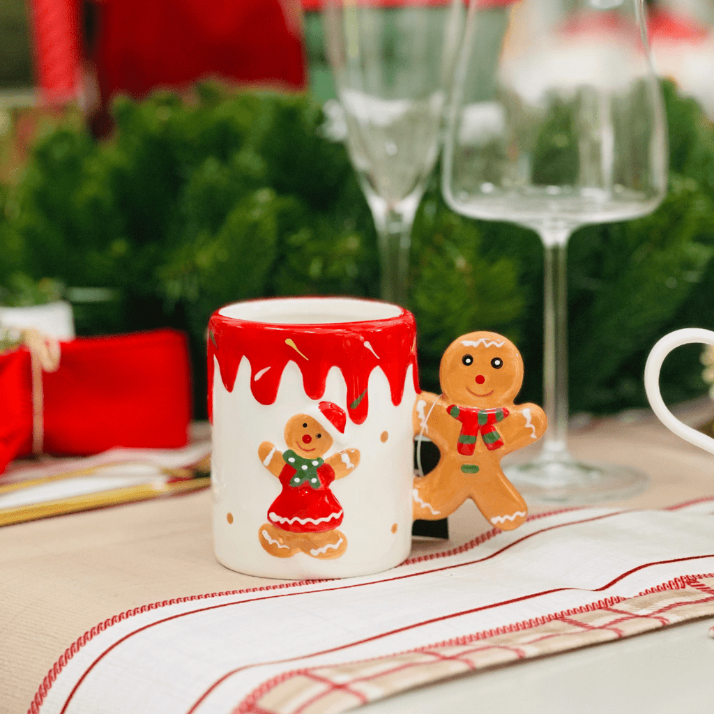 Caneca Natalina de Cerâmica Alça de Gingerbread 280ml 9cm