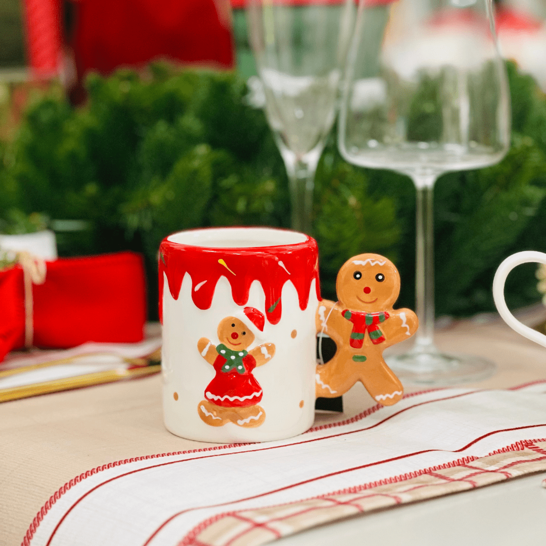 Caneca Natalina de Cerâmica Alça de Gingerbread 280ml 9cm