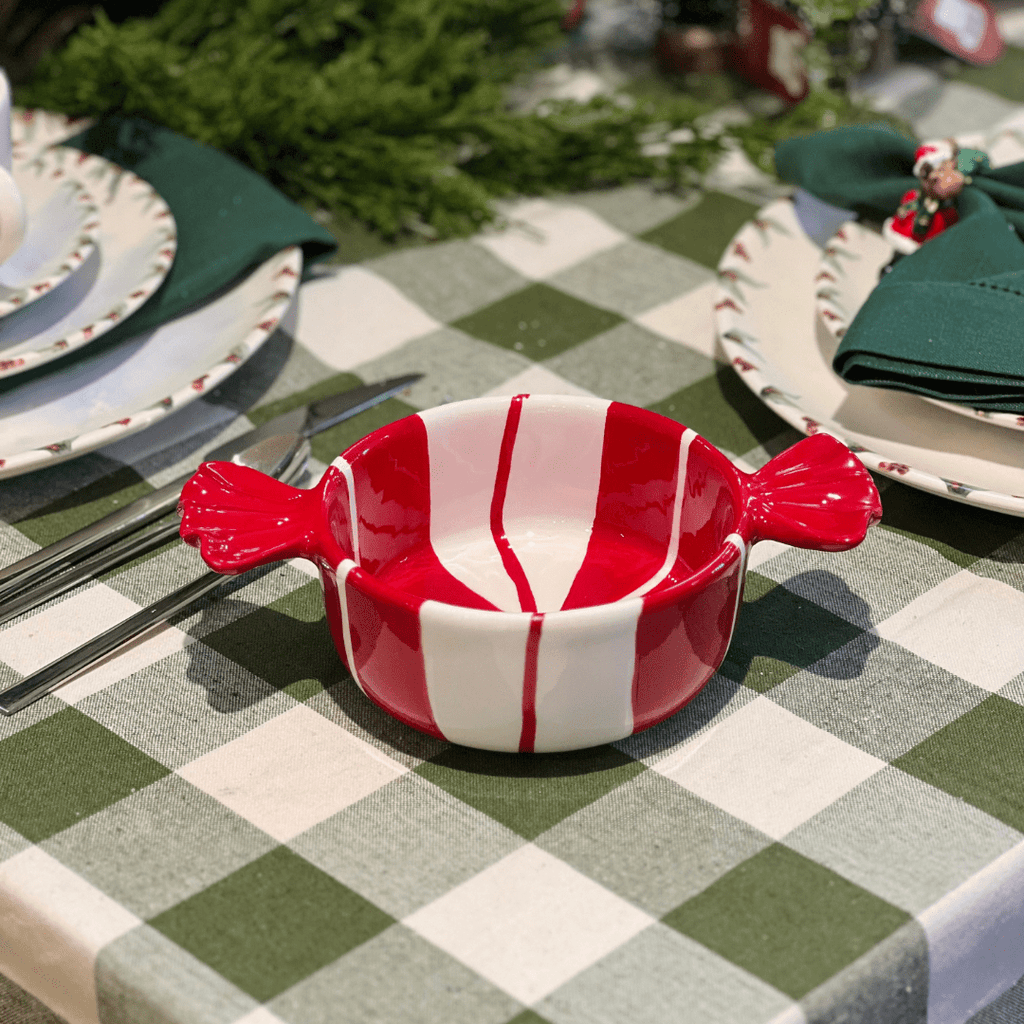 Bowl Natalino de Cerâmica Candy Vermelho e Branco 20cm