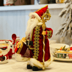 Papai Noel Em Pé Com Cajado Vermelho e Dourado 30cm