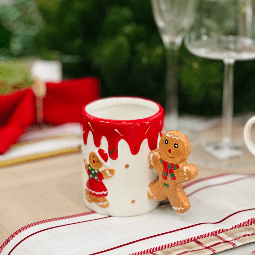 Caneca Natalina de Cerâmica Alça de Gingerbread 280ml 9cm