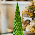 Arvore Natalina de Vidro Giratoria Com Led Verde 40cm - Pilha 3AA